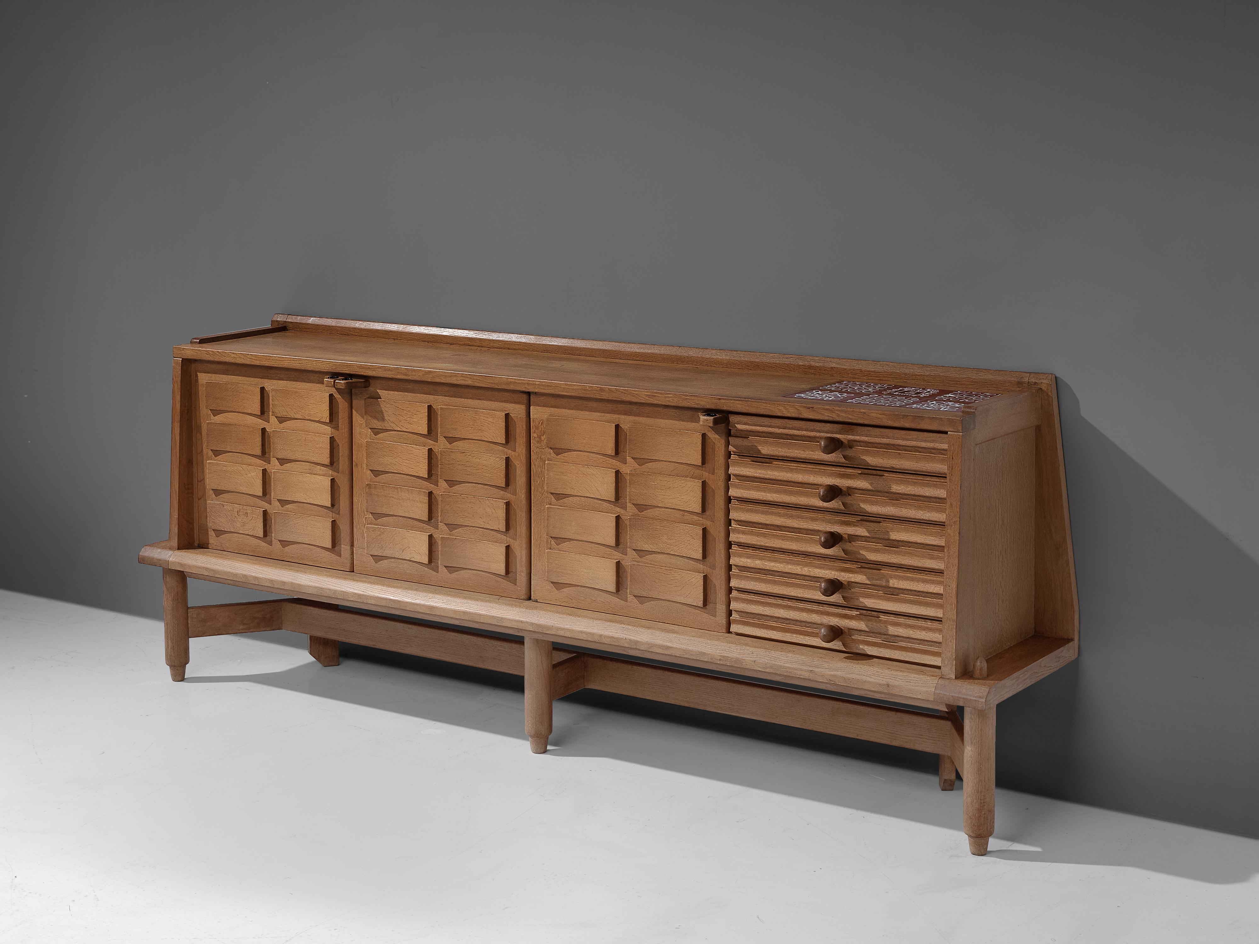 French Guillerme et Chambron Credenza in Oak with Ceramic