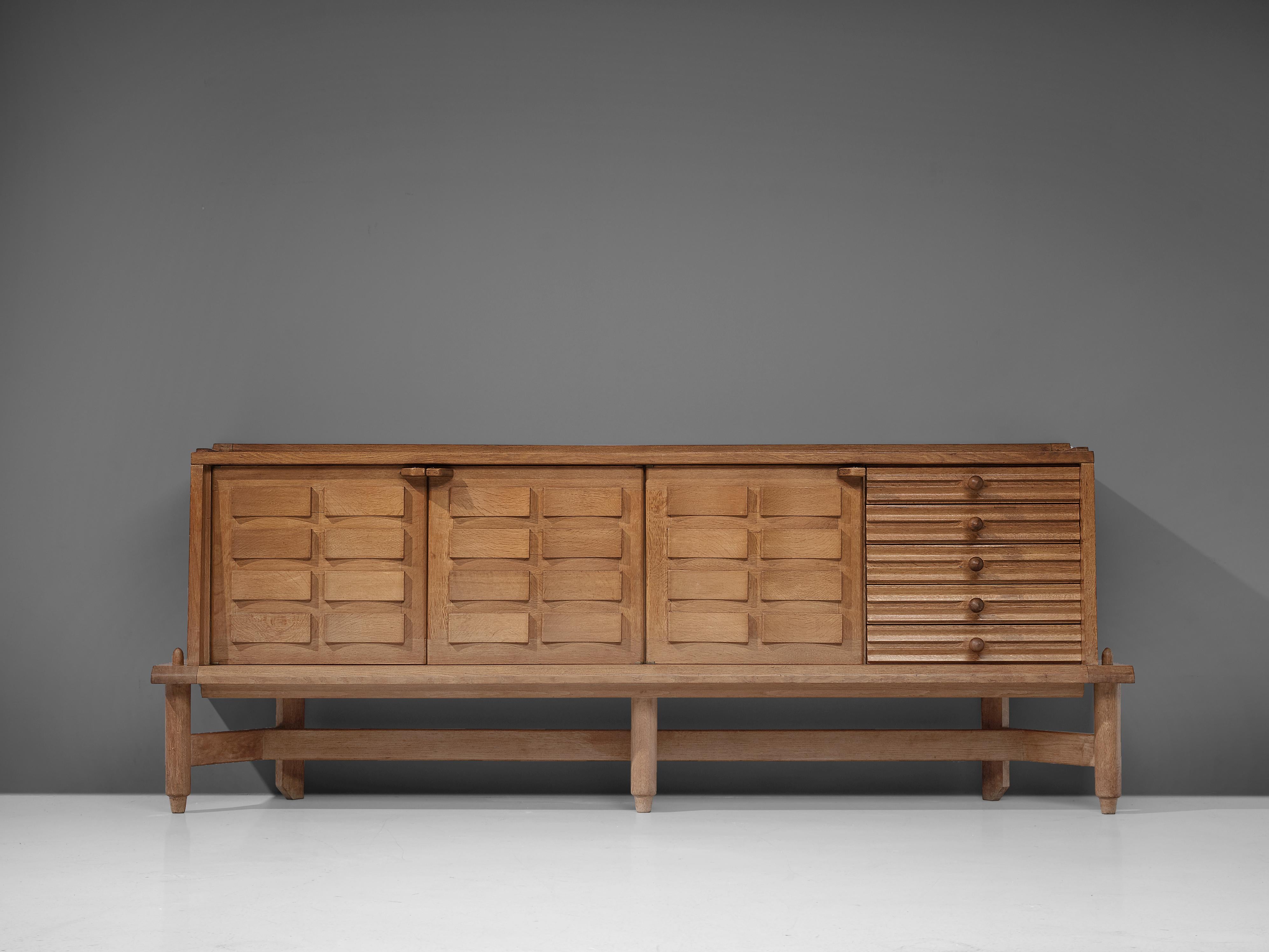 Mid-20th Century Guillerme et Chambron Credenza in Oak with Ceramic