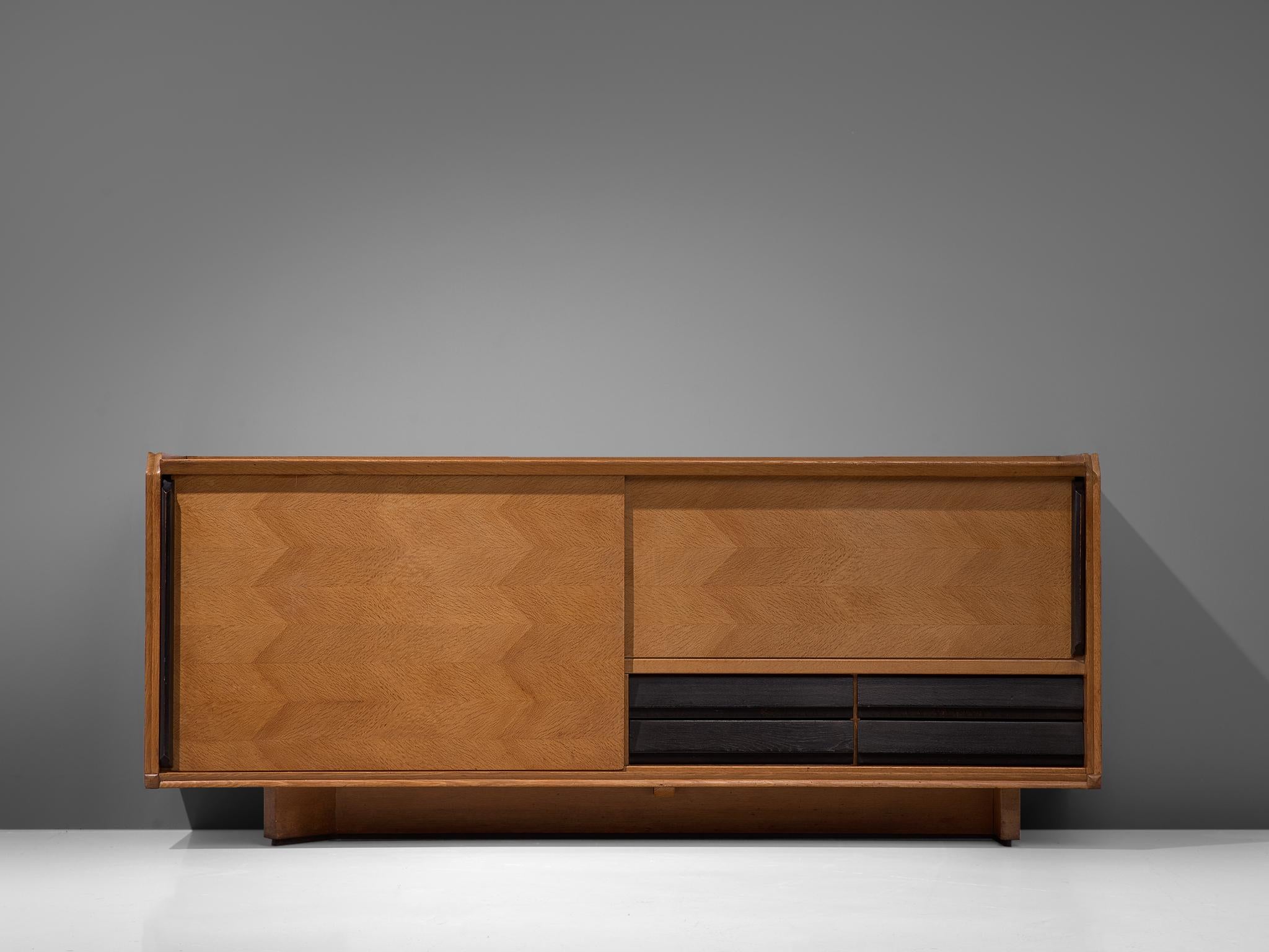French Guillerme et Chambron Credenza in Oak with Sliding Doors
