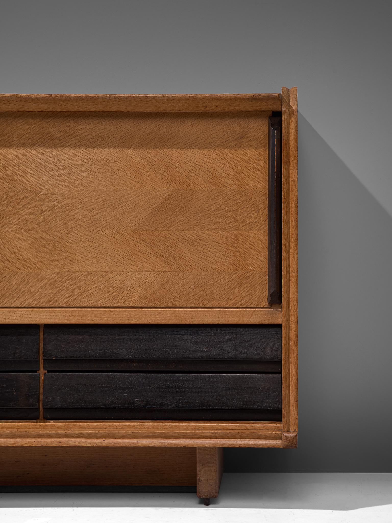 Mid-20th Century Guillerme et Chambron Credenza in Oak with Sliding Doors