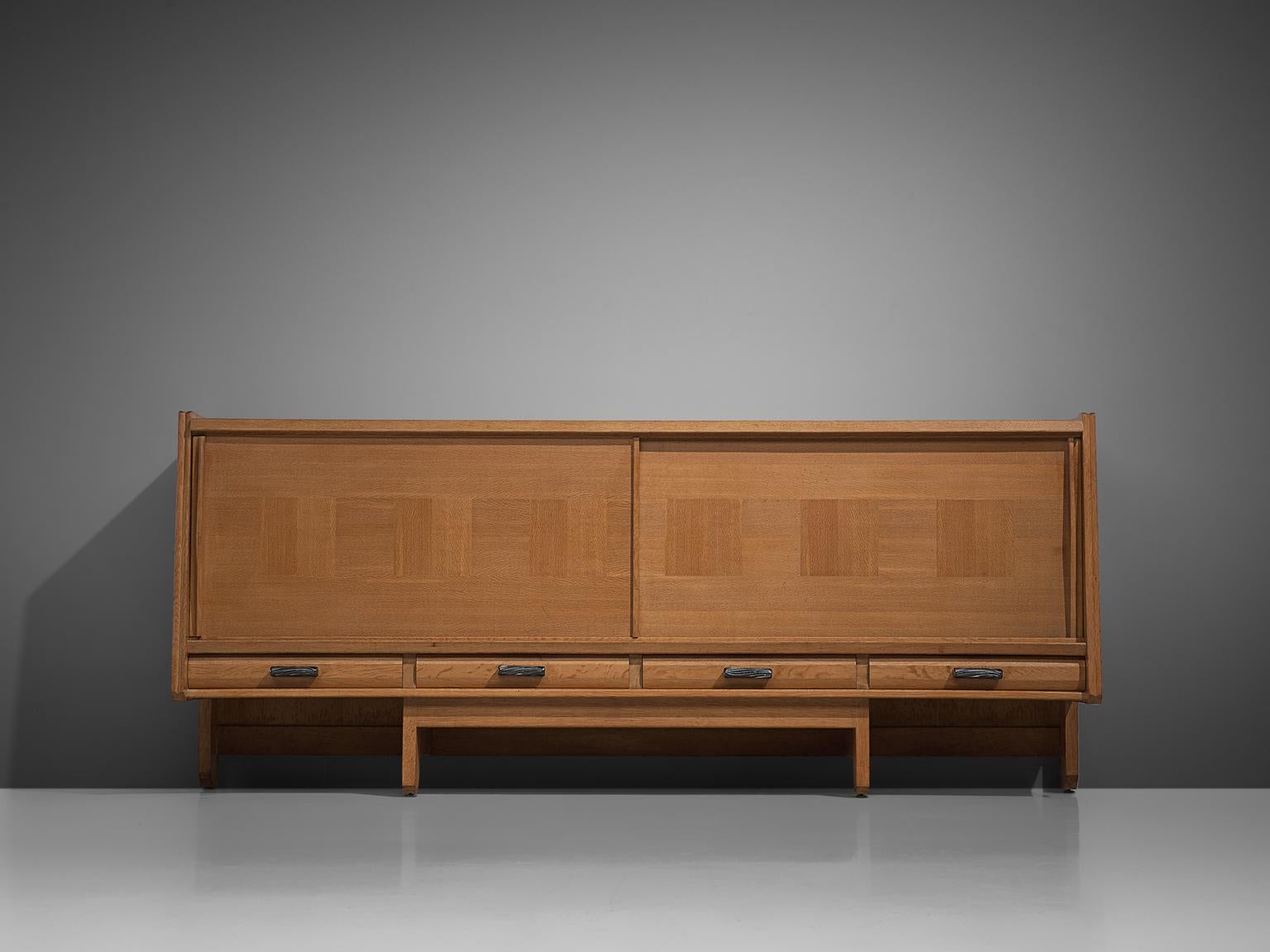 Mid-Century Modern Guillerme et Chambron Credenza with Sliding Doors in Oak