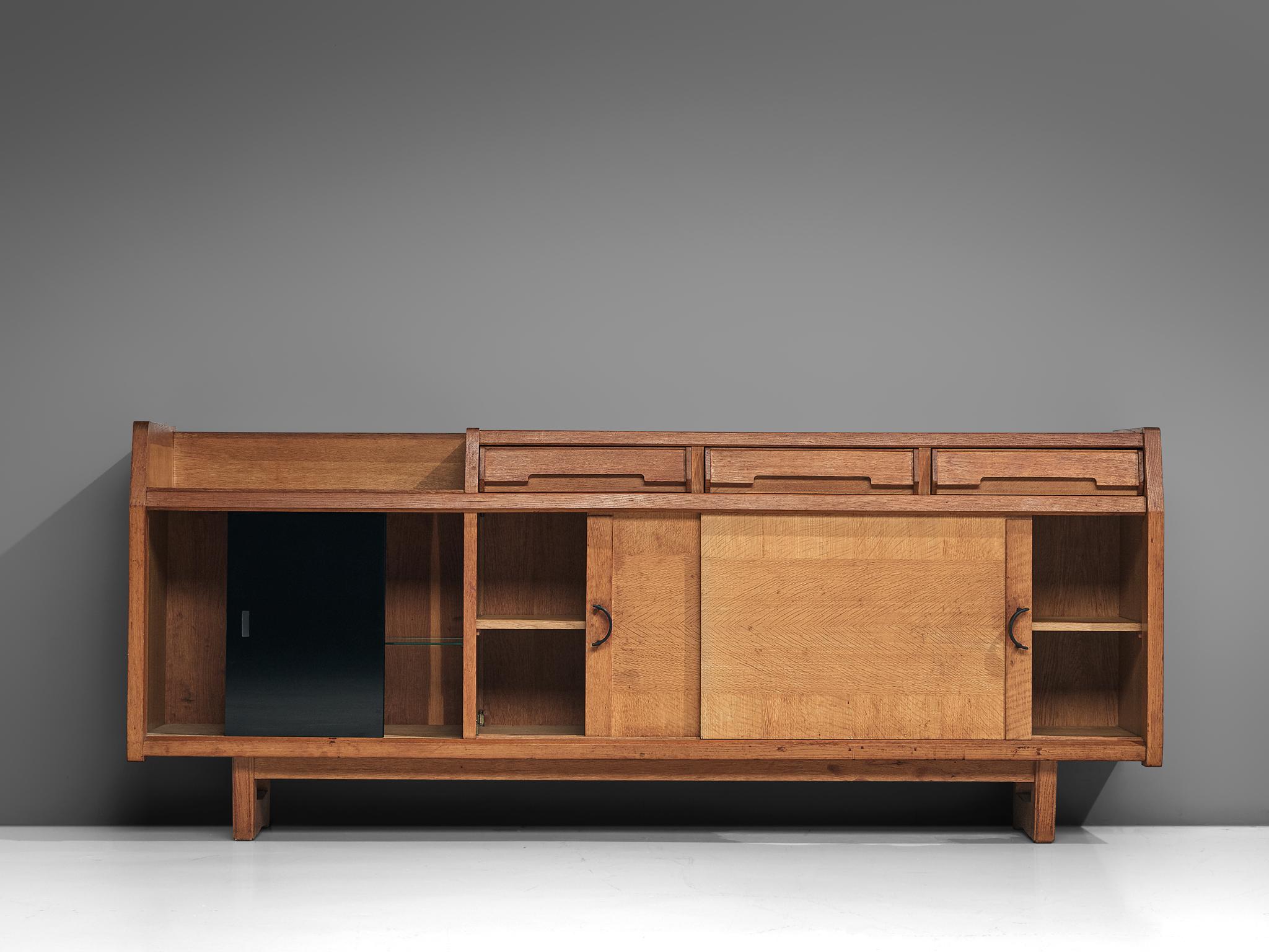French Guillerme et Chambron Credenza with Sliding Doors in Oak