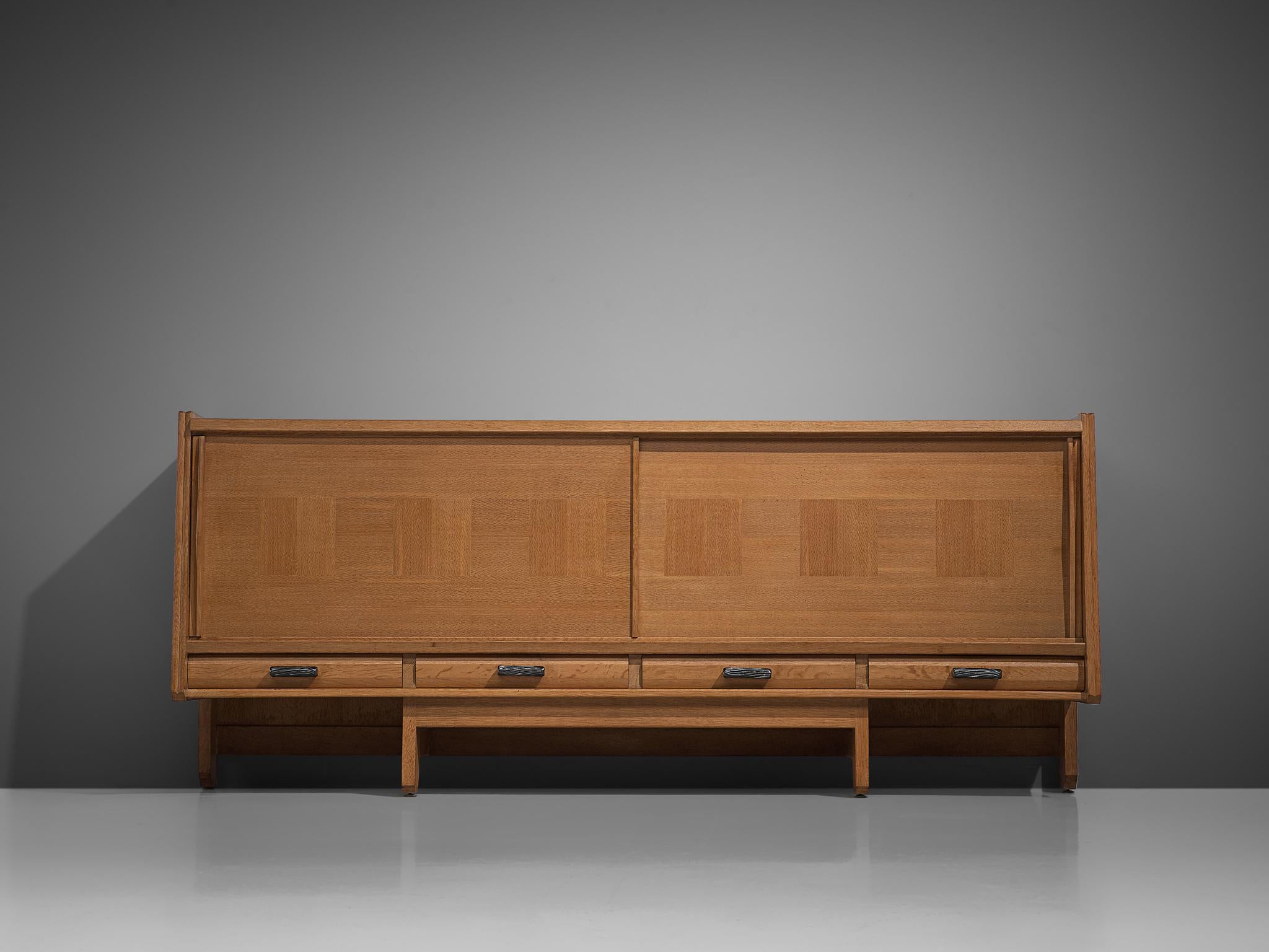 Mid-Century Modern Guillerme et Chambron Credenza with Sliding Doors in Oak