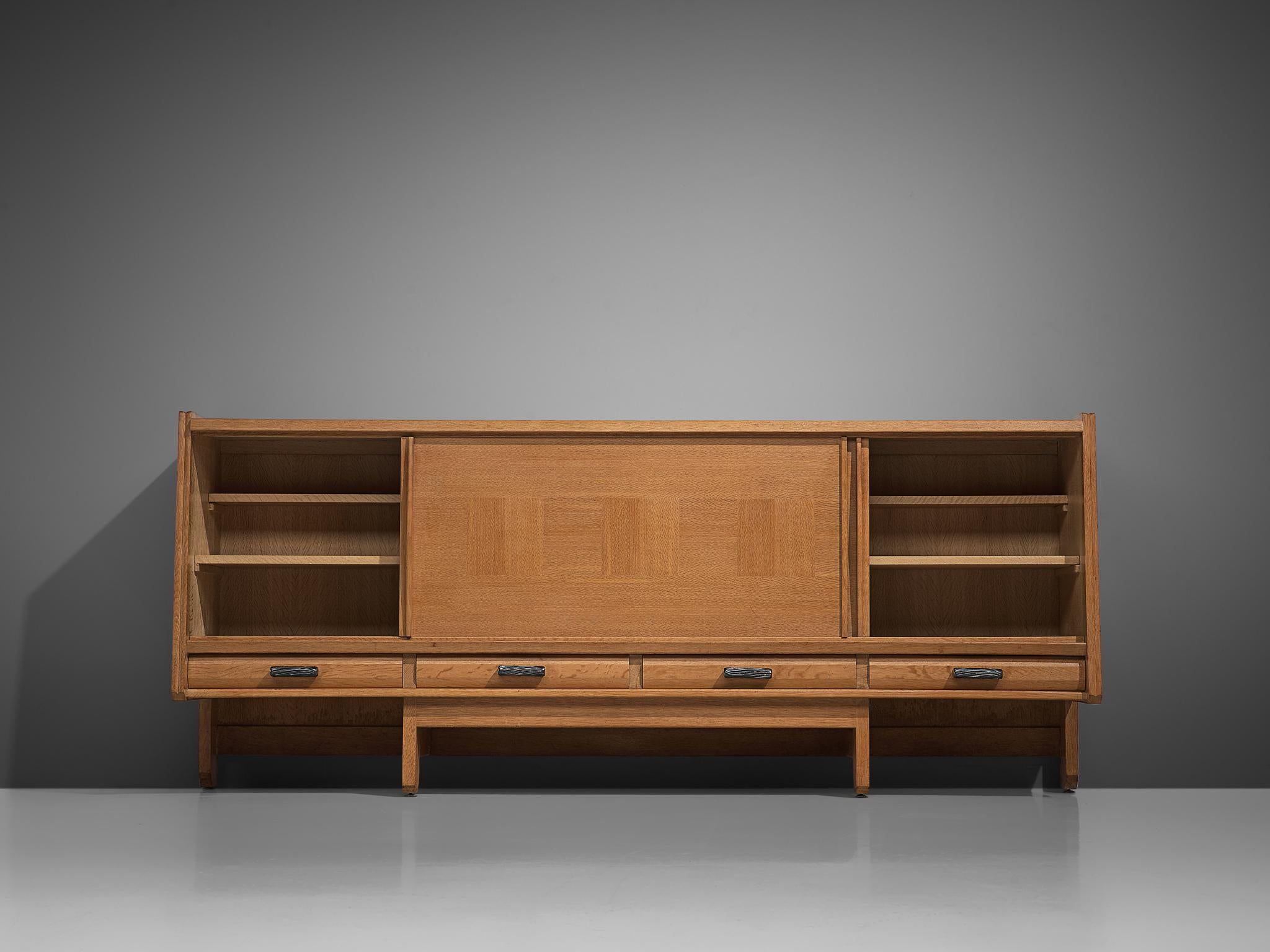 French Guillerme et Chambron Credenza with Sliding Doors in Oak