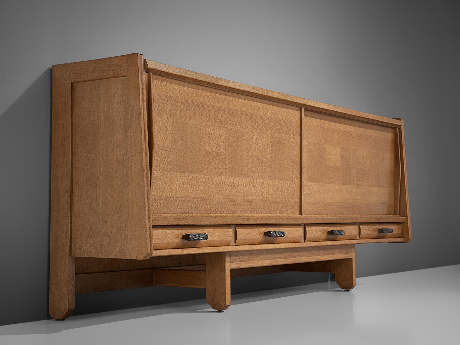 Mid-20th Century Guillerme et Chambron Credenza with Sliding Doors in Oak