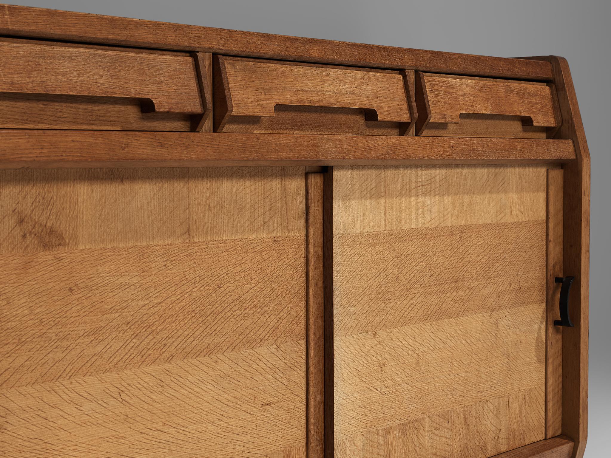 20th Century Guillerme et Chambron Credenza with Sliding Doors in Oak