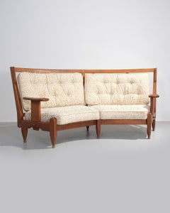 Guillerme et Chambron Curved Oak Sofa Bench for Votre Maison, circa 1970s