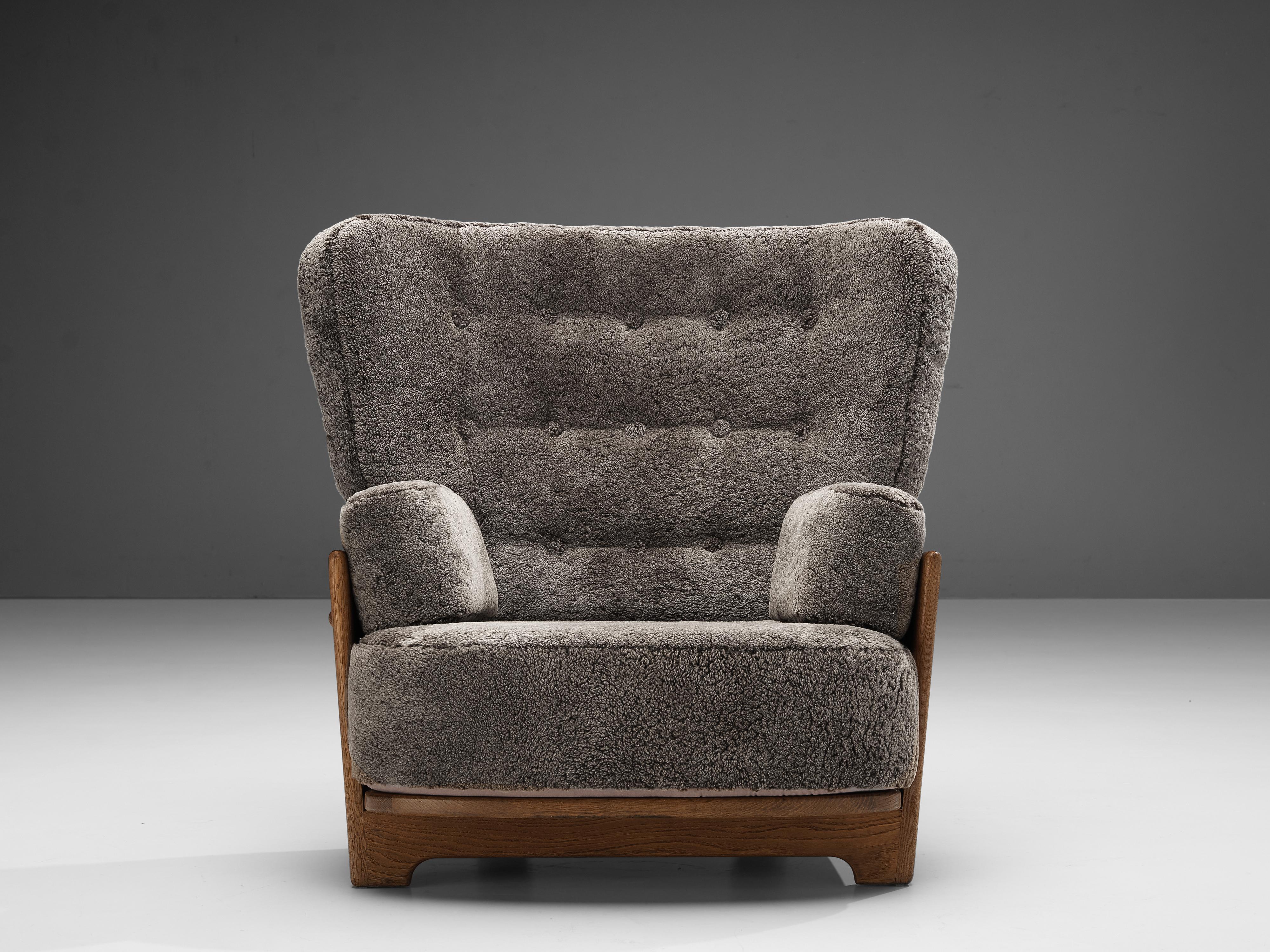 Mid-20th Century Guillerme et Chambron Customizable 'Denis' Lounge Chair in Oak