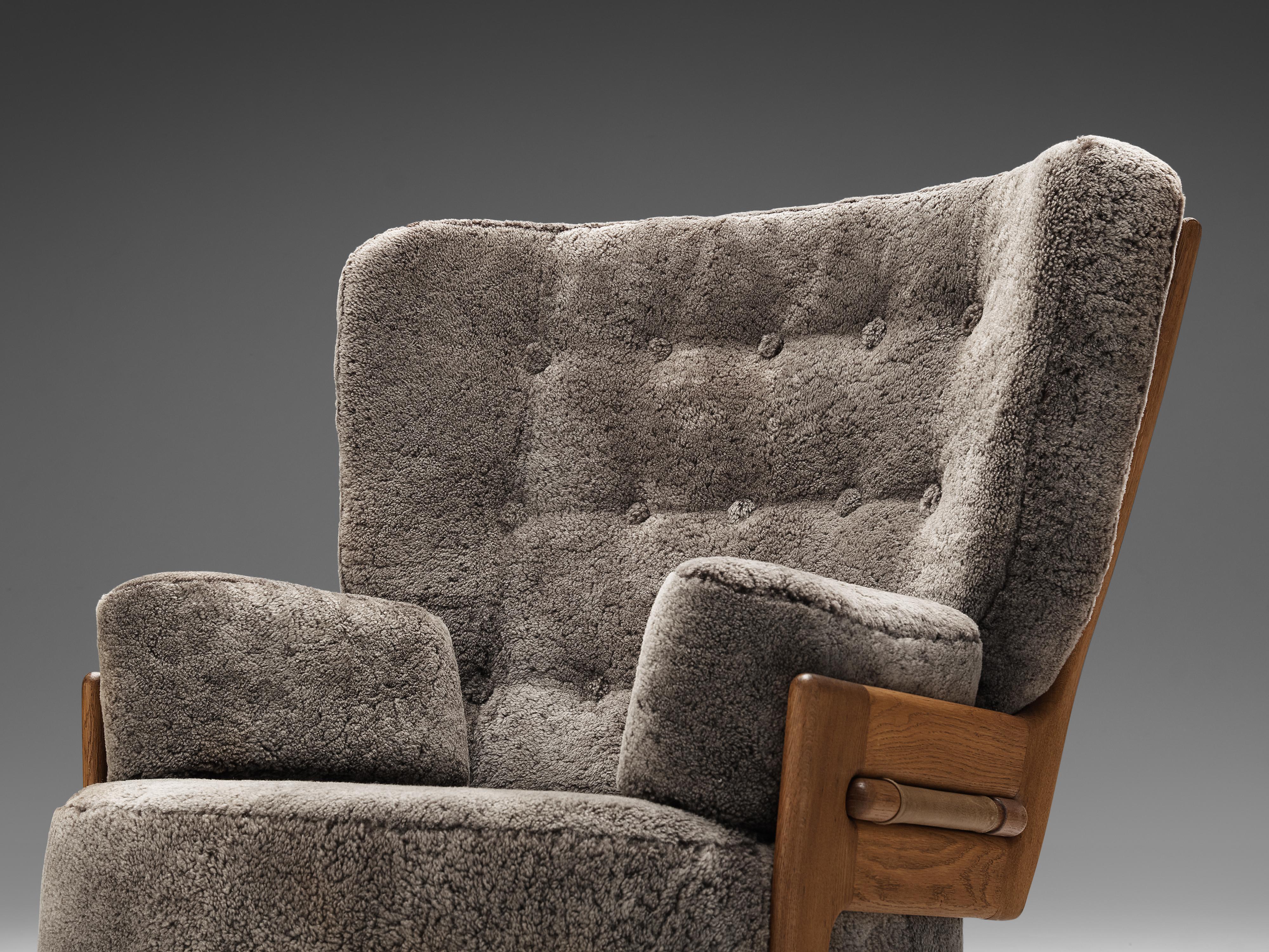 Fabric Guillerme et Chambron Customizable 'Denis' Lounge Chair in Oak