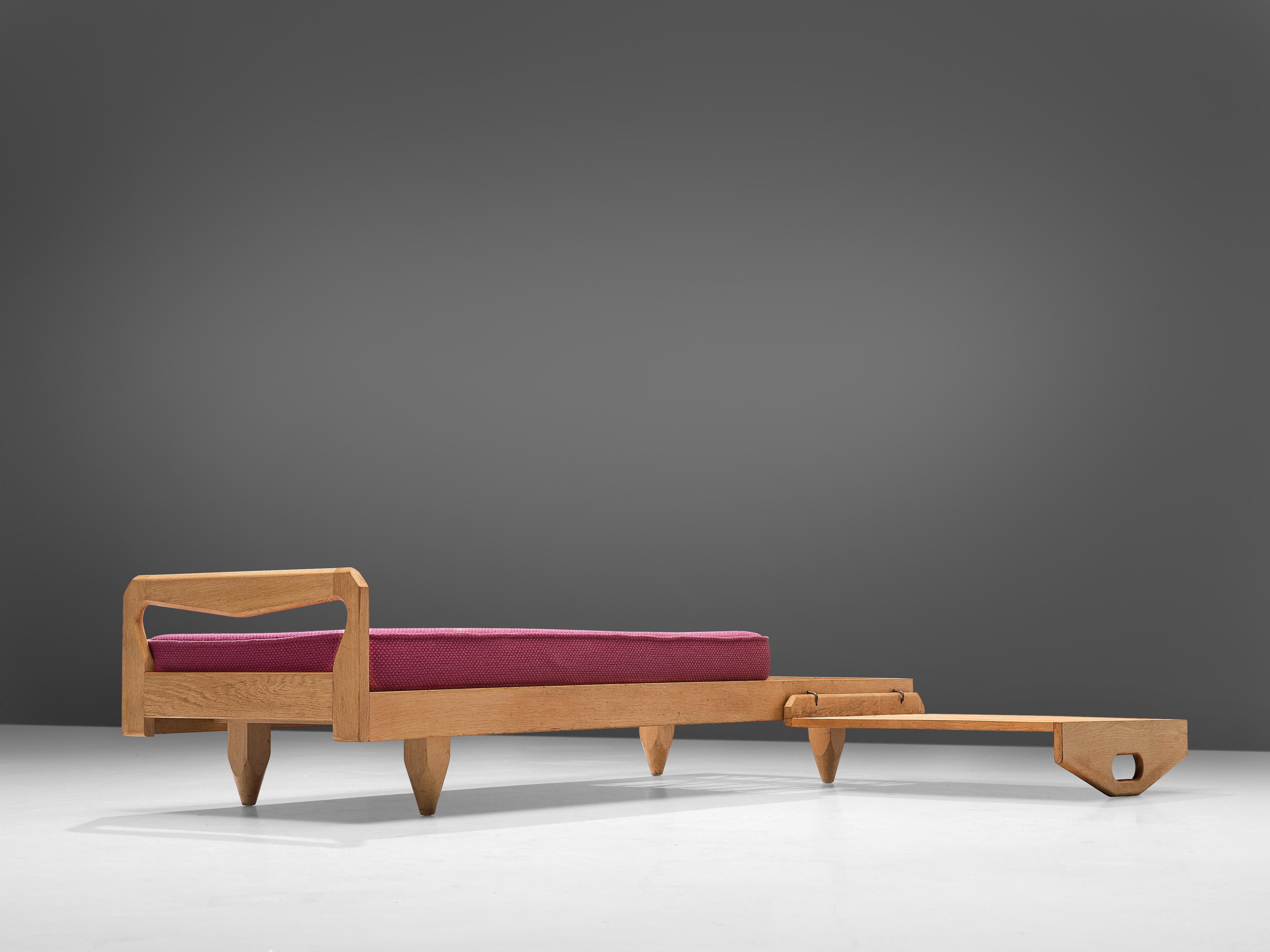 Mid-20th Century Guillerme et Chambron Daybed or Bench with Side Table in Oak and Fabric