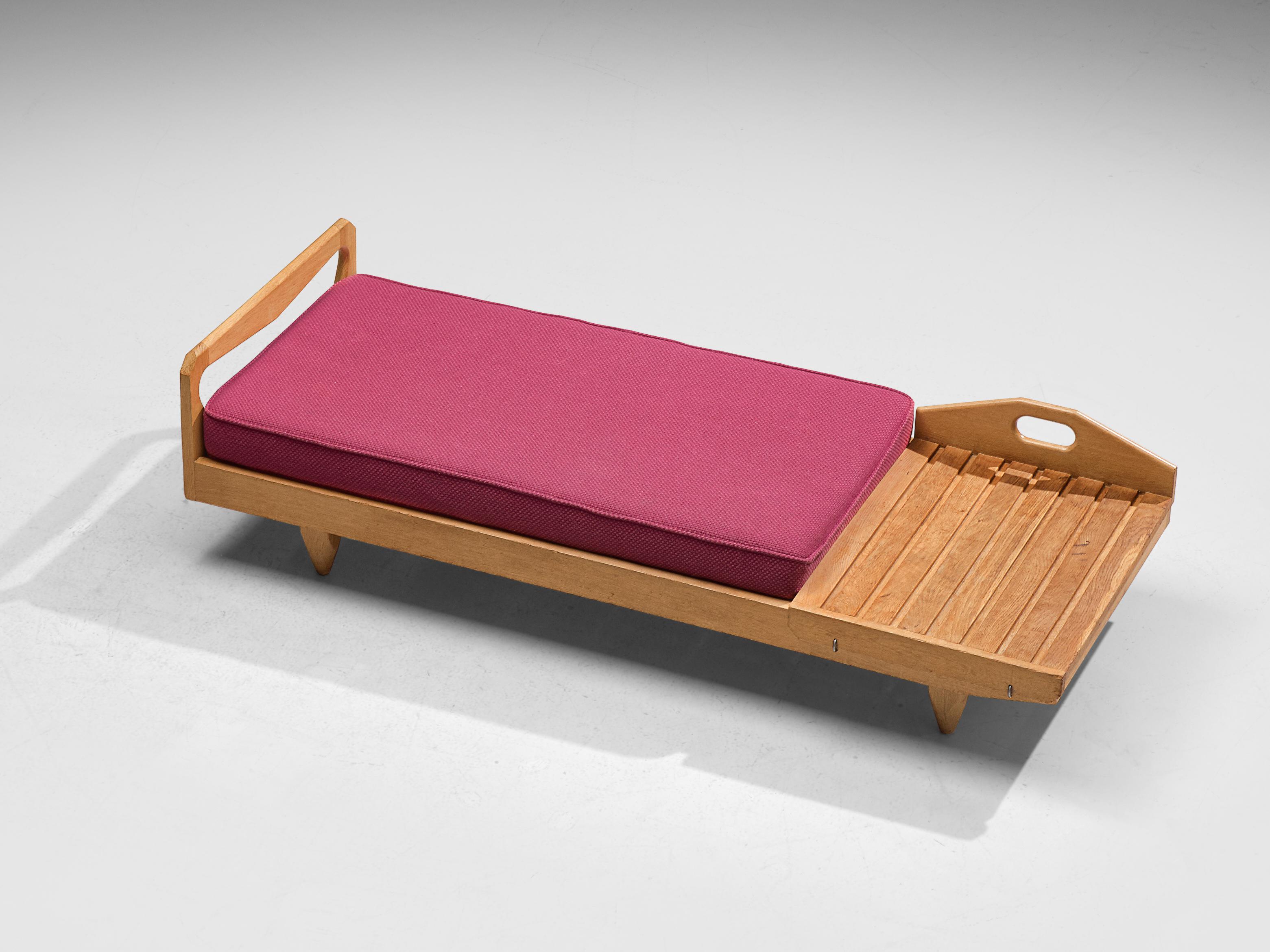 Guillerme et Chambron Daybed or Bench with Side Table in Oak and Fabric 2