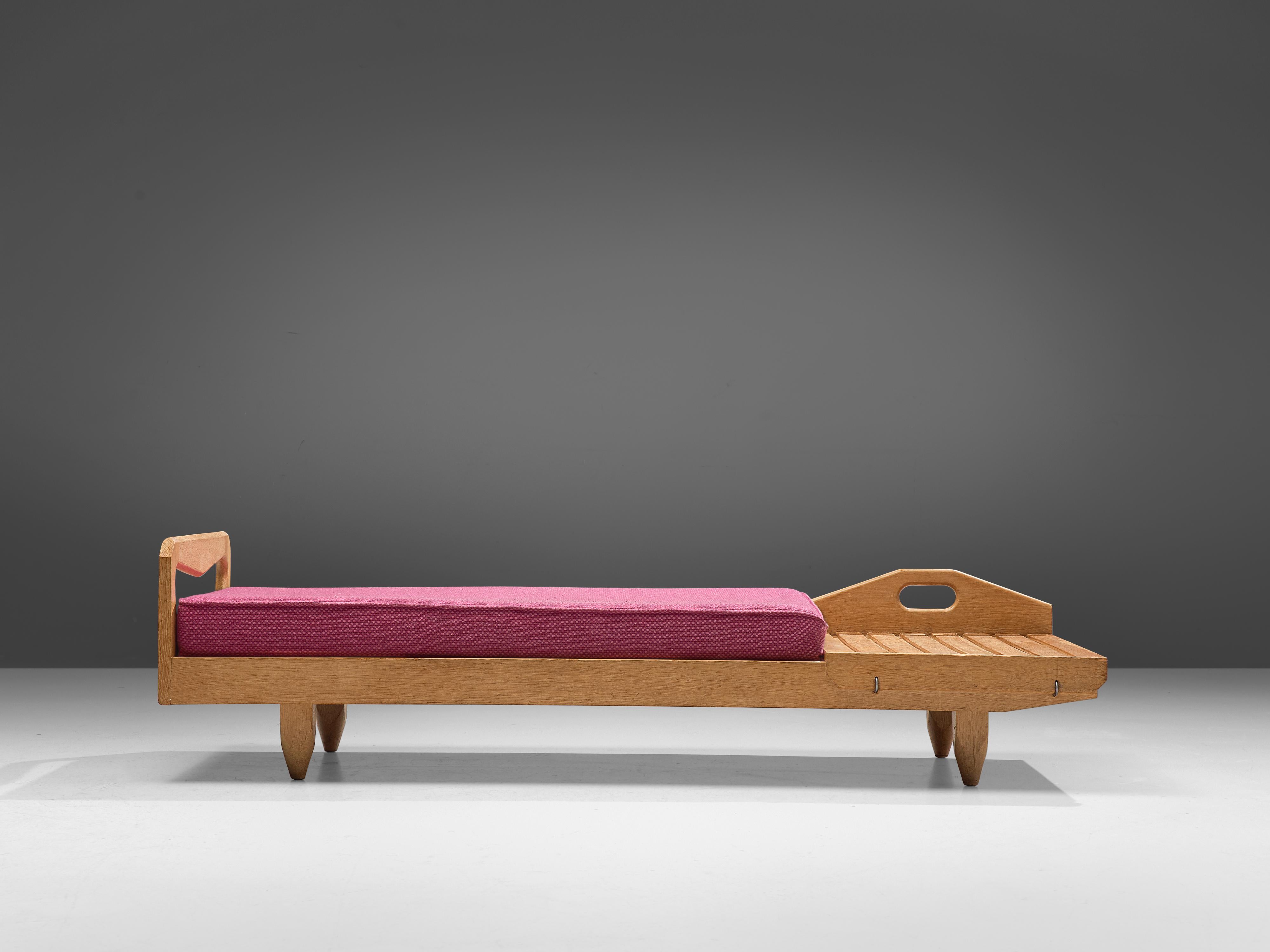 Guillerme et Chambron Daybed or Bench with Side Table in Oak and Fabric 3