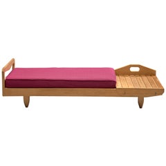 Guillerme et Chambron Daybed or Bench with Side Table in Oak and Fabric