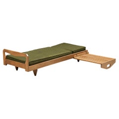 Guillerme & Chambron Daybed with Sidetable in Oak and Green Upholstery