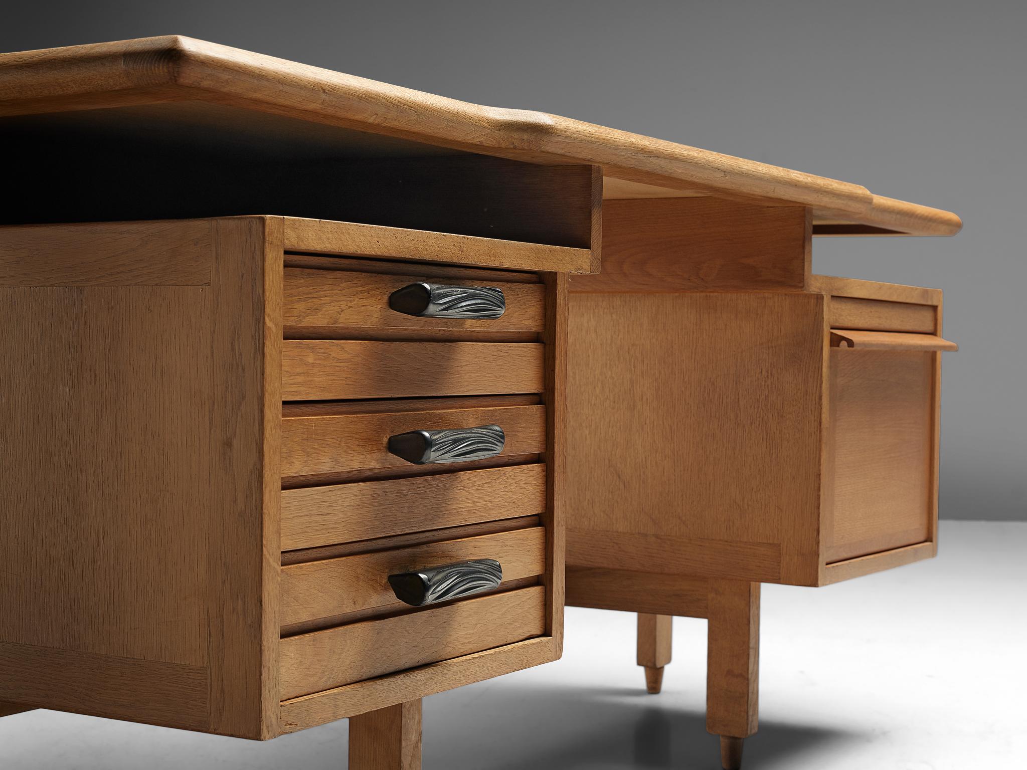 Mid-Century Modern Guillerme et Chambron Desk with Drawers in Solid Oak