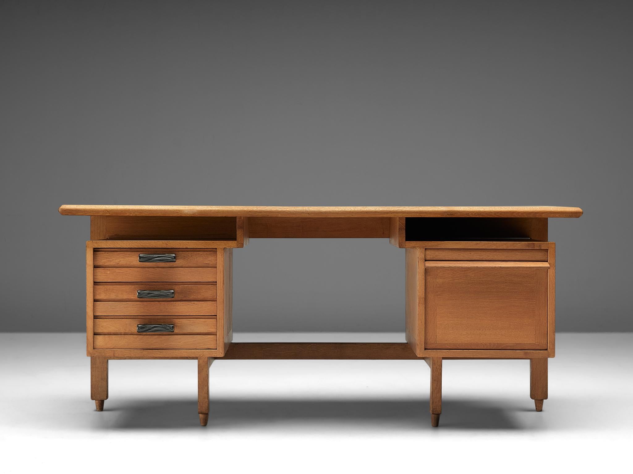 French Guillerme et Chambron Desk with Drawers in Solid Oak