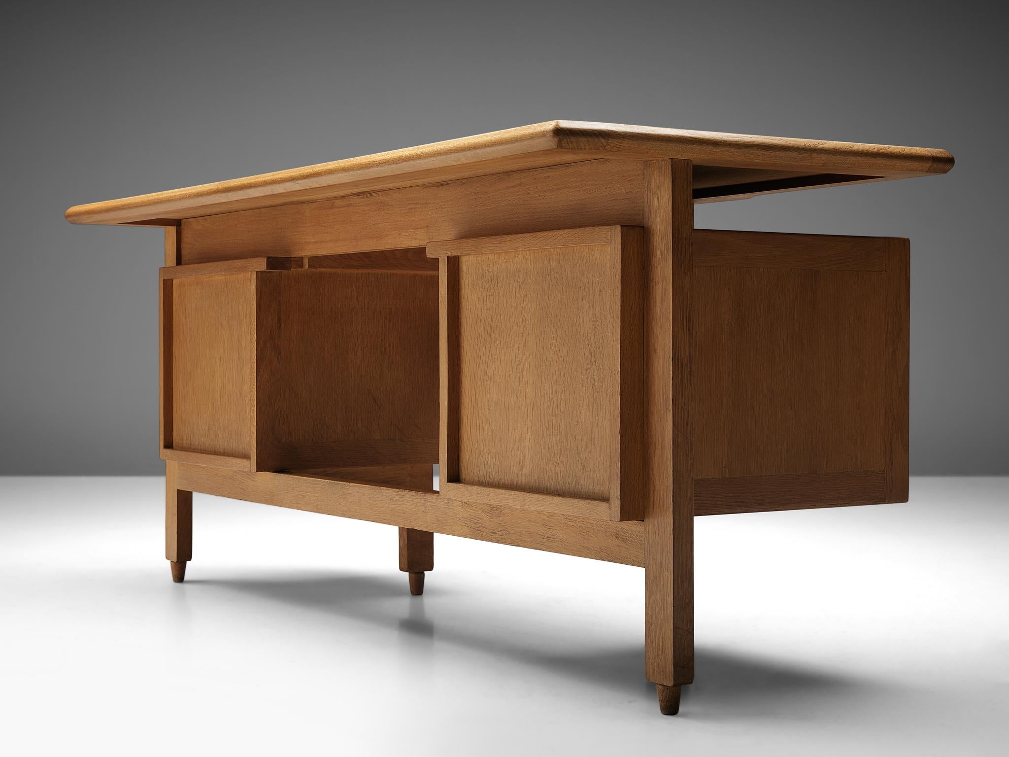 Mid-20th Century Guillerme et Chambron Desk with Drawers in Solid Oak