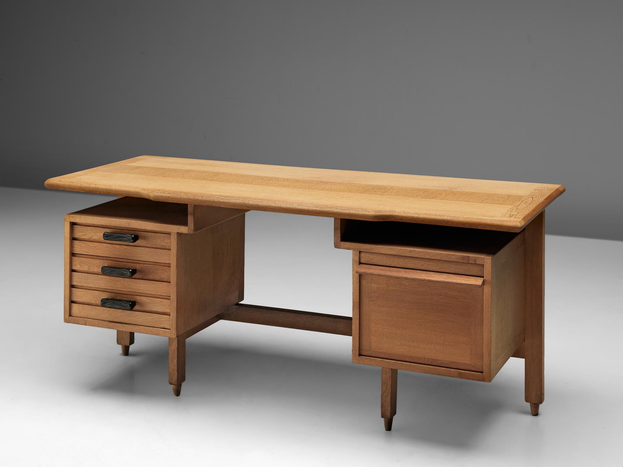 Guillerme et Chambron Desk with Drawers in Solid Oak 1