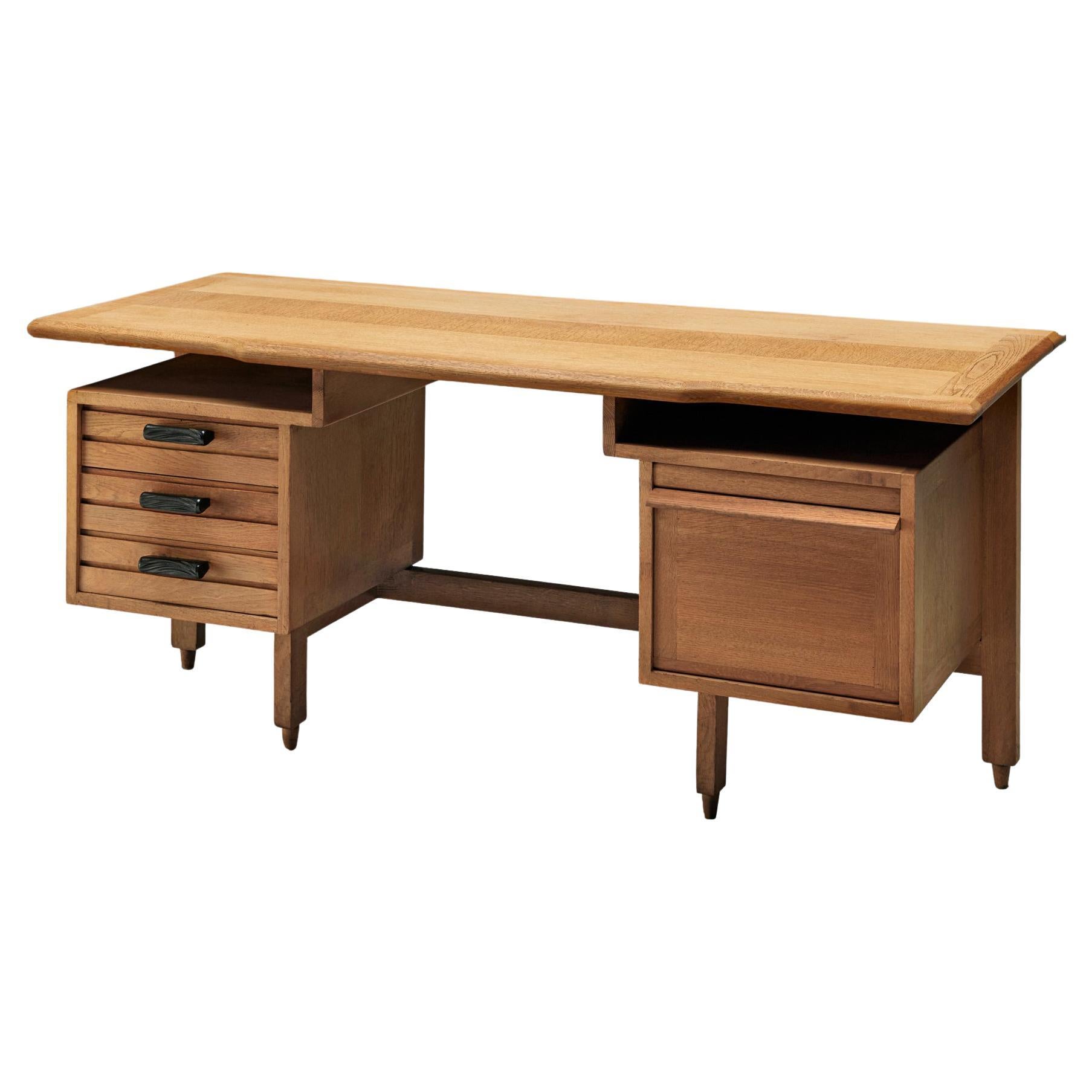 Guillerme et Chambron Desk with Drawers in Solid Oak