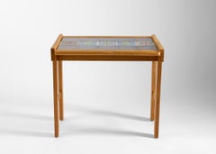 Guillerme et Chambron, Tile-Topped Oak Writing Table, France, Mid-20th Century