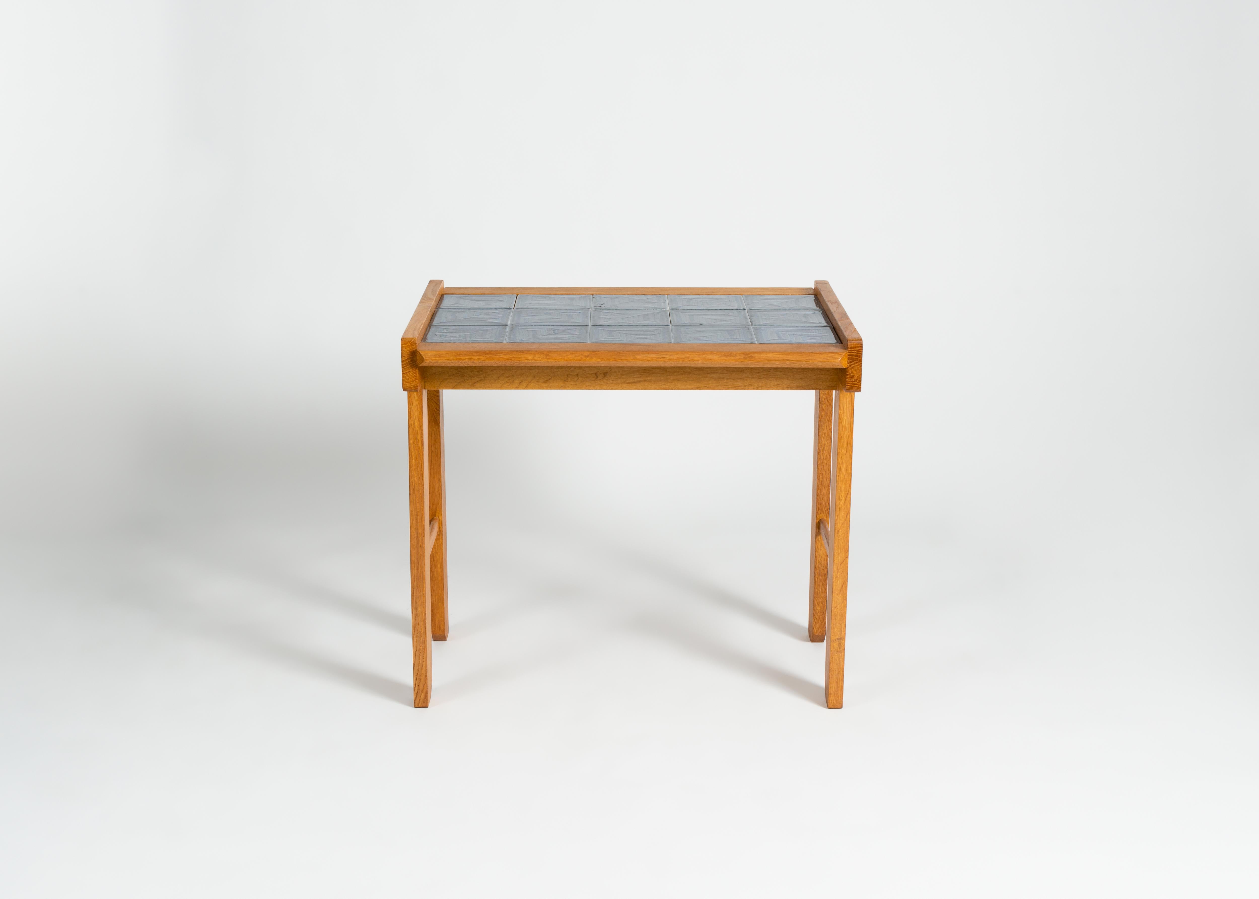 Guillerme et Chambron, Tile-Topped Oak Writing Table, France, Mid-20th Century For Sale 1