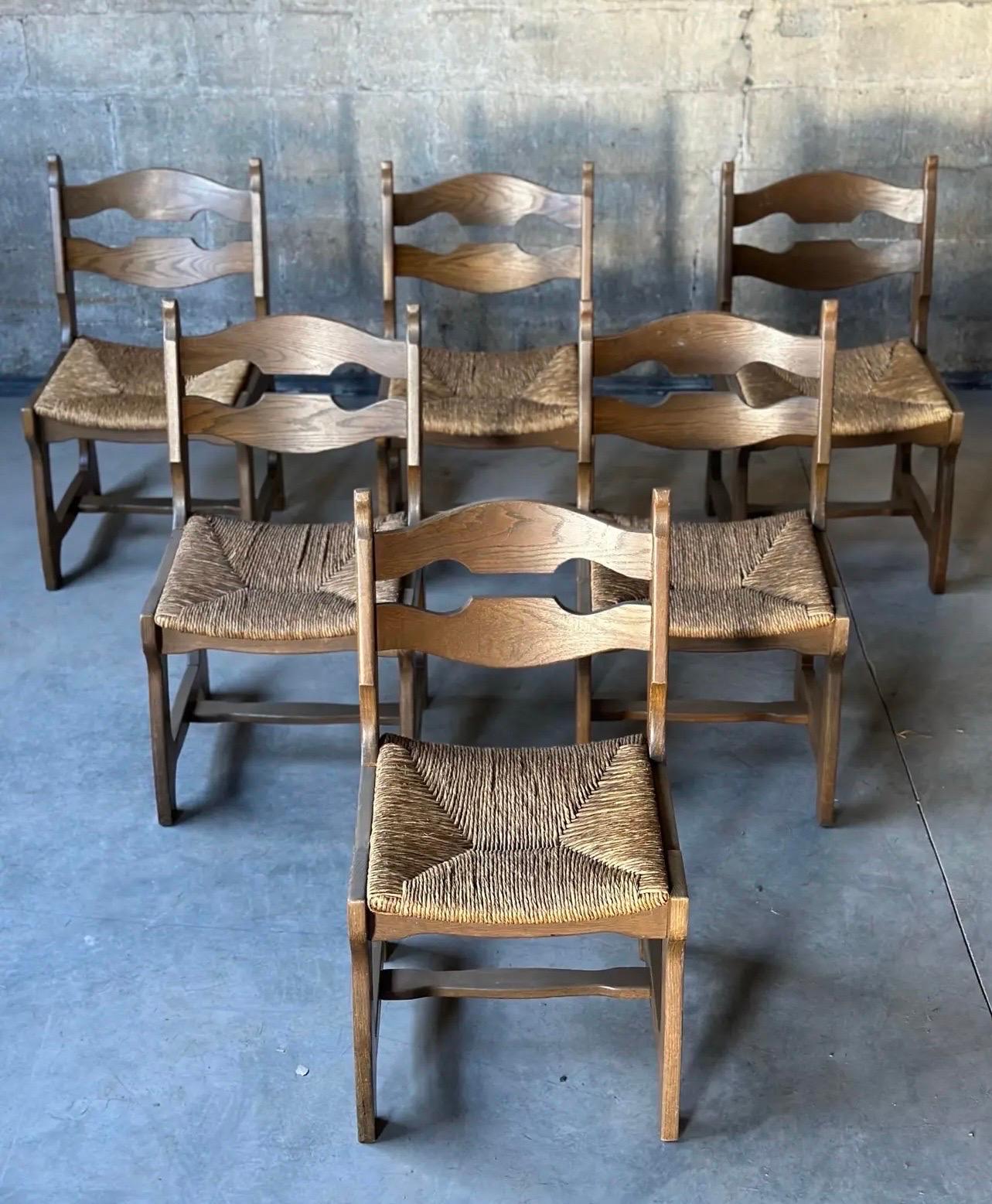Brutalist Guillerme Et Chambron Dining Chairs, Set of 6 For Sale