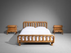 Guillerme et Chambron Double Bed with Nightstands in Solid Oak