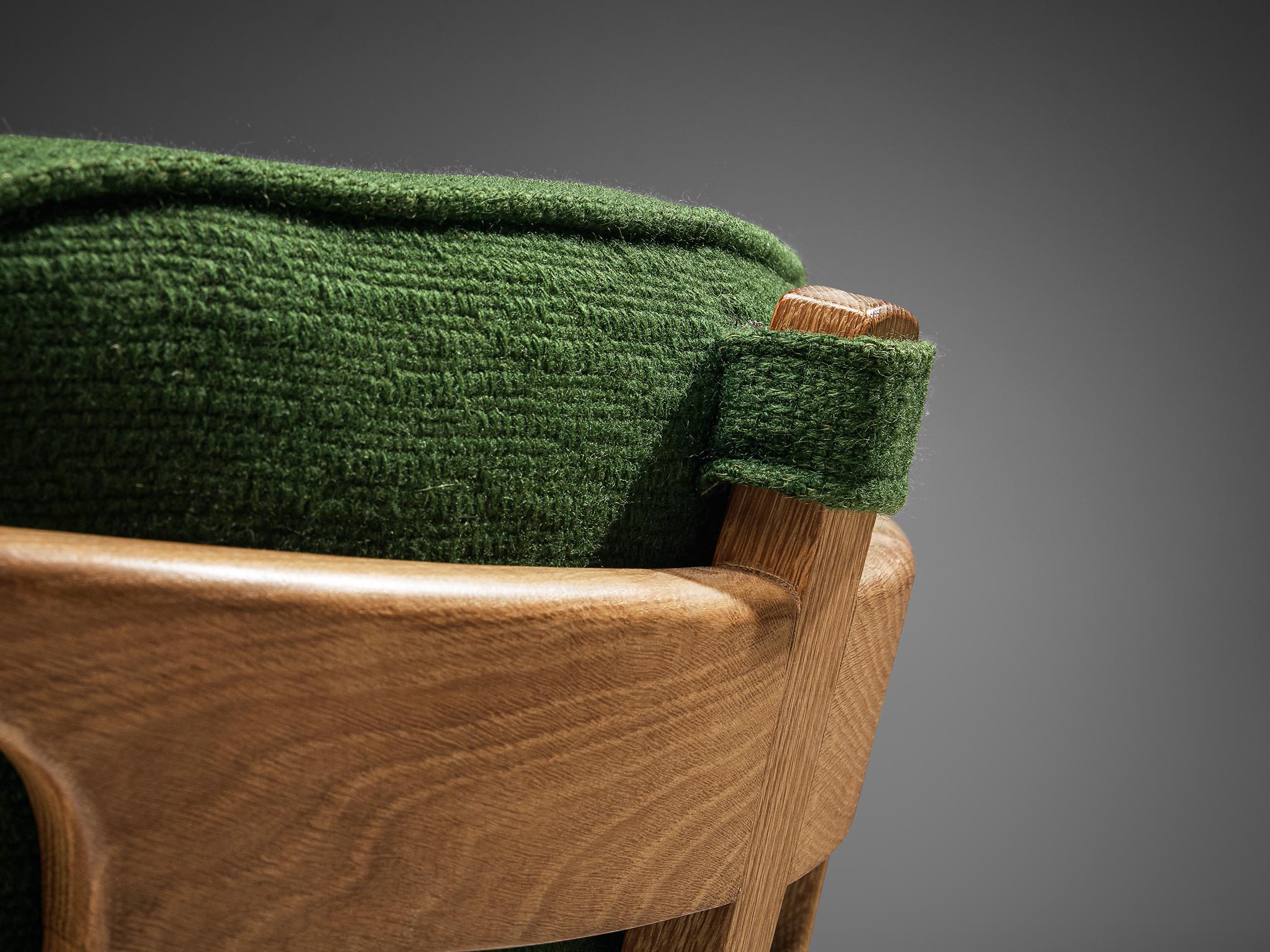 Guillerme & Chambron Easy Chair in Oak and Green Wool  For Sale 4