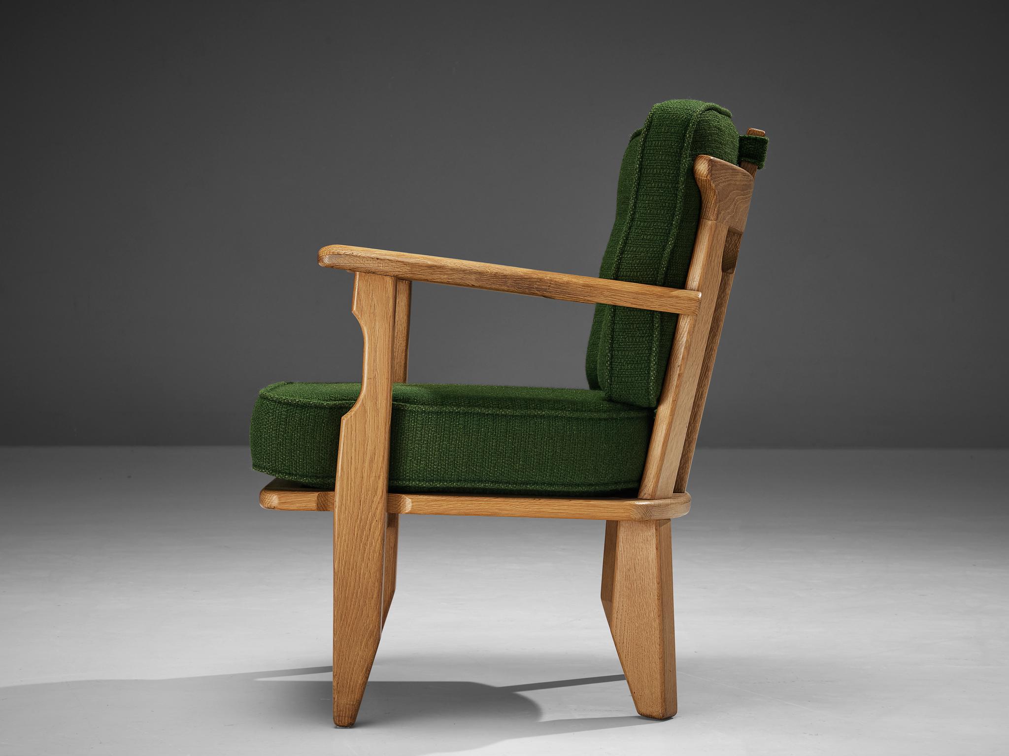 Guillerme & Chambron Easy Chair in Oak and Green Wool  In Good Condition For Sale In Waalwijk, NL