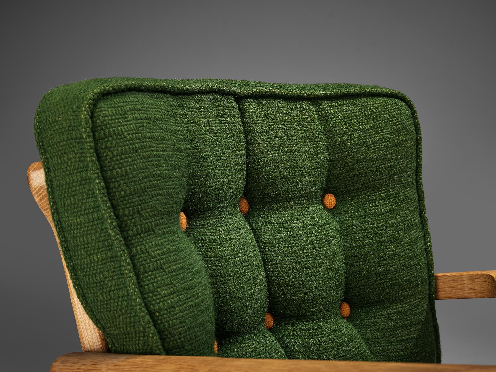 Guillerme & Chambron Easy Chair in Oak and Green Wool  For Sale 2