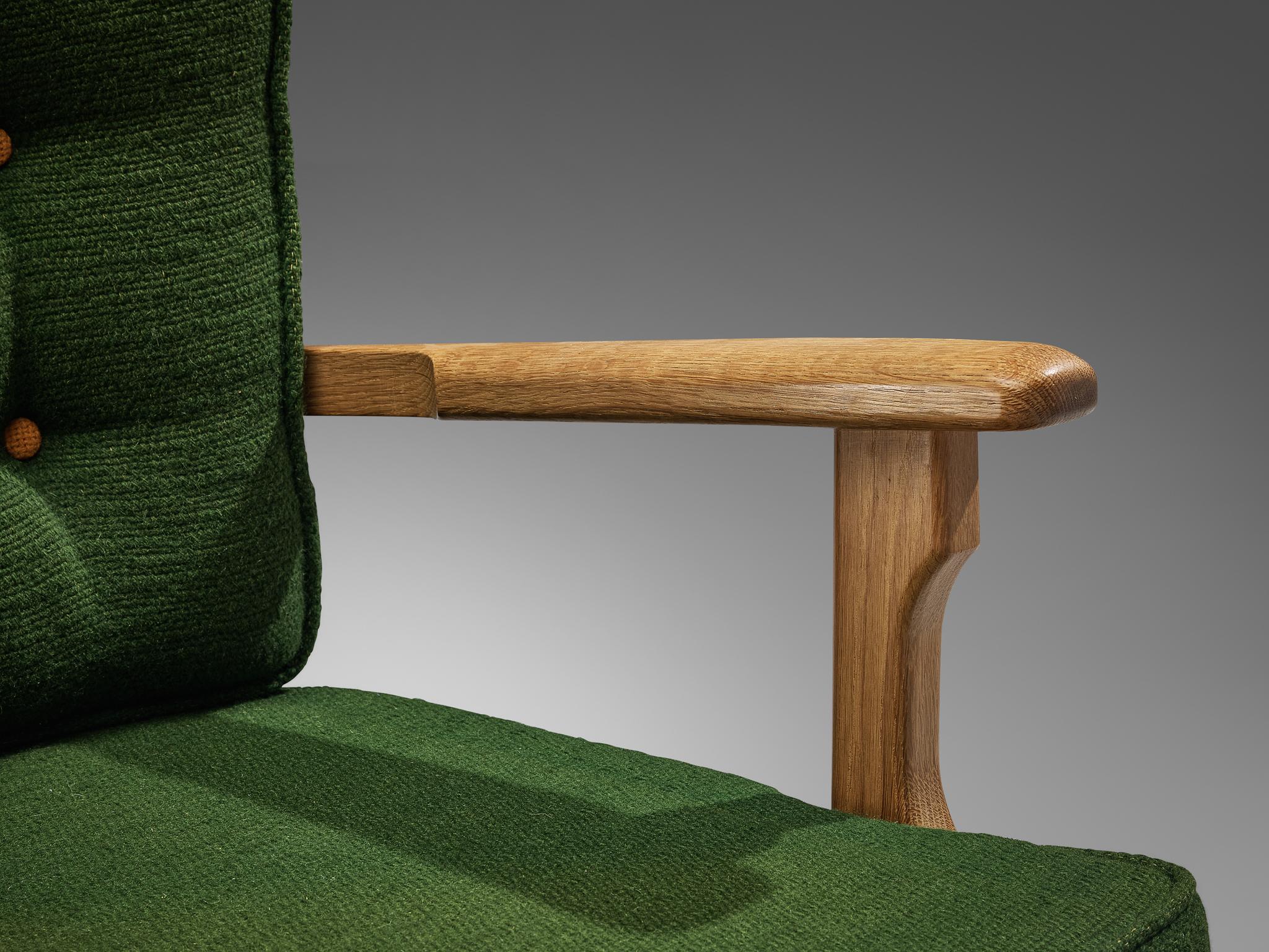 Guillerme & Chambron Easy Chair in Oak and Green Wool  For Sale 3