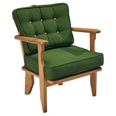 Guillerme et Chambron Easy Chair in Oak and Green Upholstery