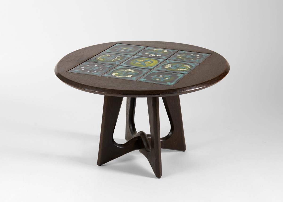 Mid-Century Modern Guillerme et Chambron, Ebonized Tile-topped Coffee Table, France, circa 1960 For Sale