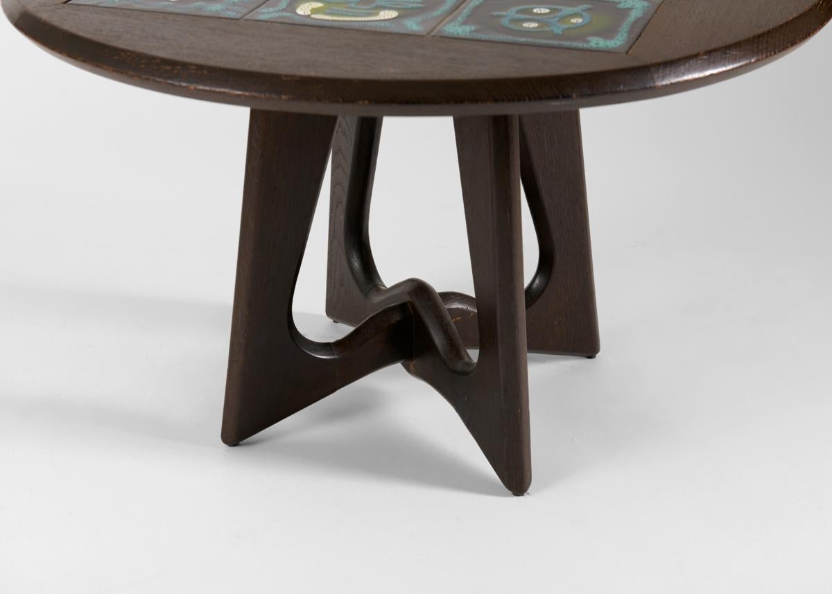 French Guillerme et Chambron, Ebonized Tile-topped Coffee Table, France, circa 1960 For Sale