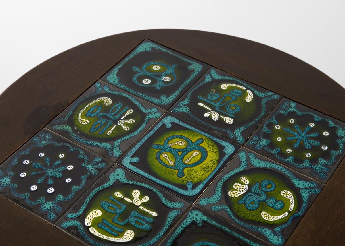 Guillerme et Chambron, Ebonized Tile-topped Coffee Table, France, circa 1960 In Good Condition For Sale In New York, NY