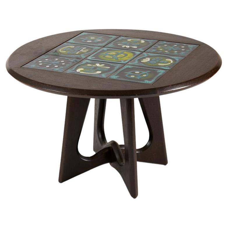 Guillerme et Chambron, Ebonized Tile-topped Coffee Table, France, circa 1960 For Sale