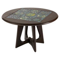 Retro Guillerme et Chambron, Ebonized Tile-topped Coffee Table, France, circa 1960