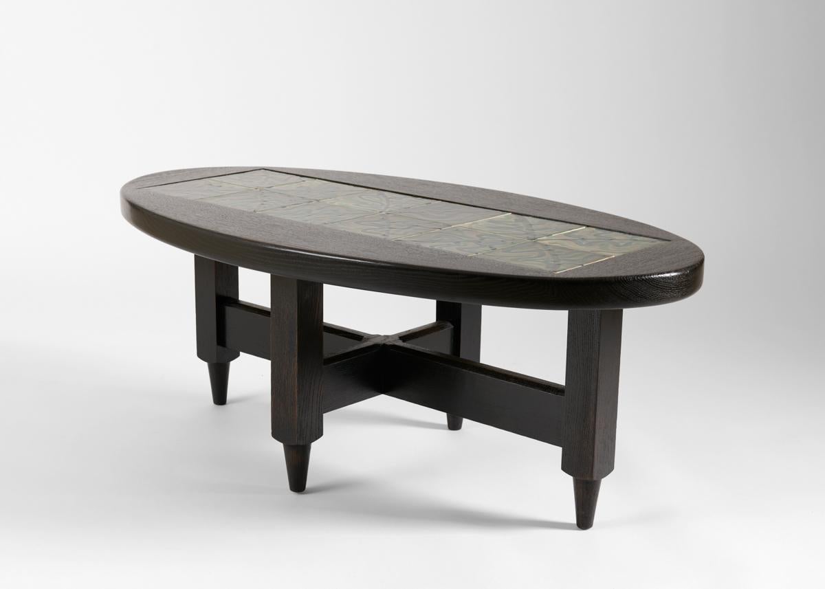 French Guillerme et Chambron, Ebonized Tile-topped Coffee Table, France