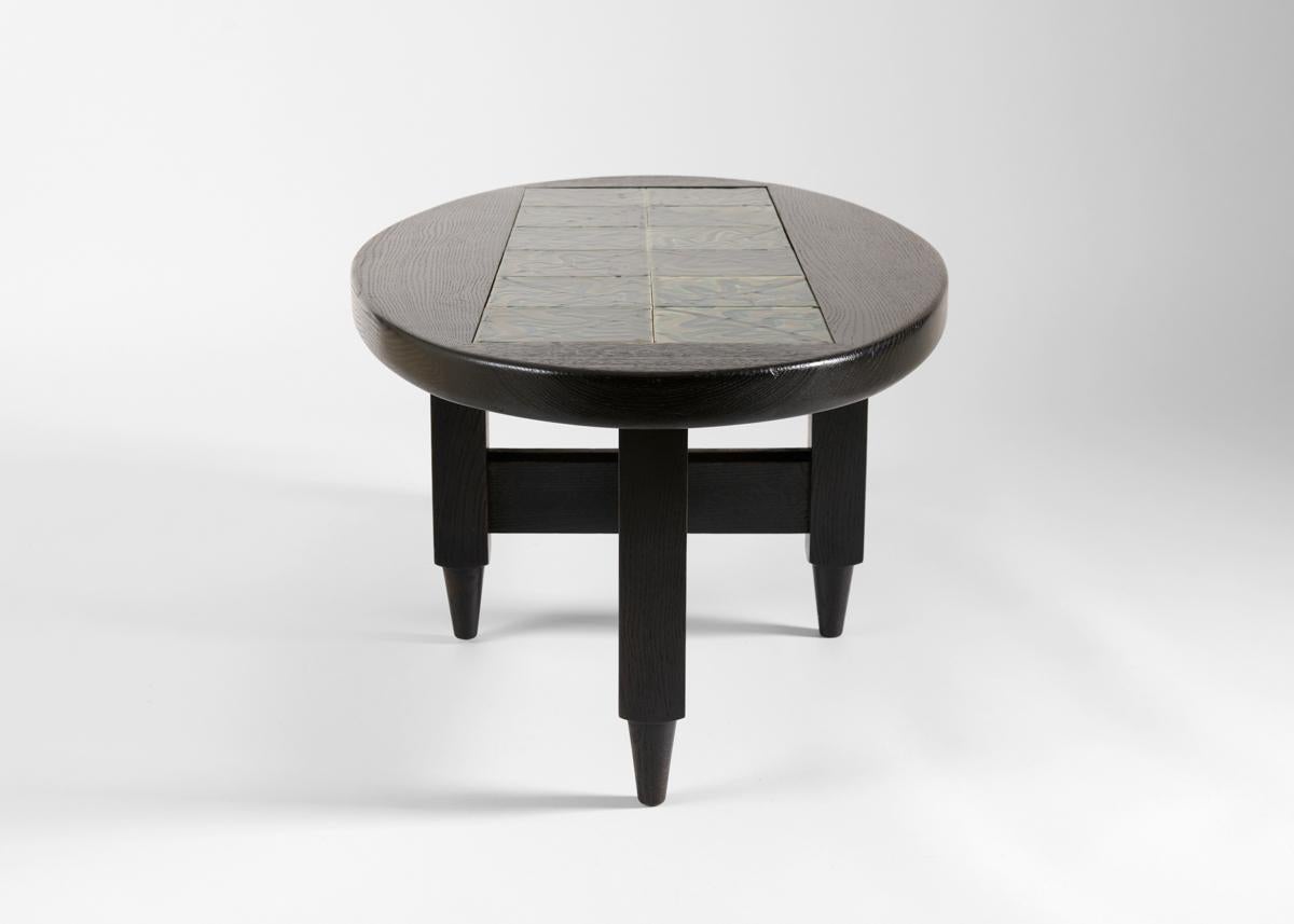 20th Century Guillerme et Chambron, Ebonized Tile-topped Coffee Table, France
