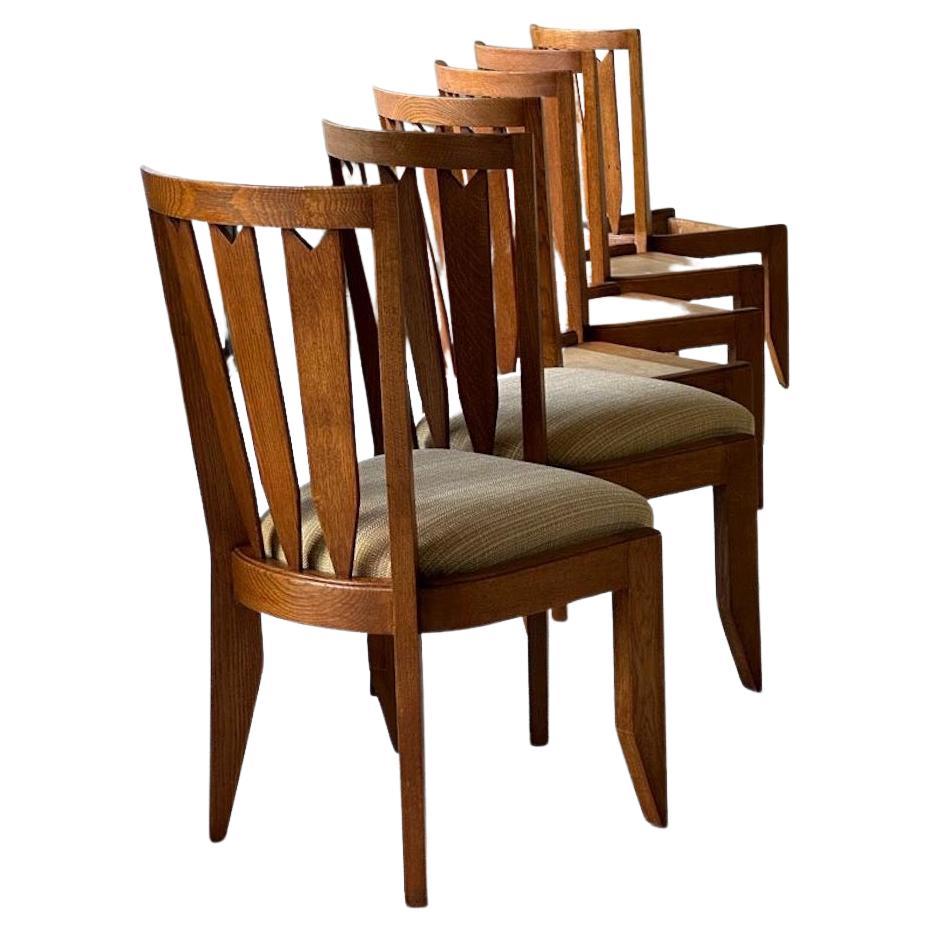 Guillerme et Chambron Exceptional Set of Six Dining Chairs, France, 1960s