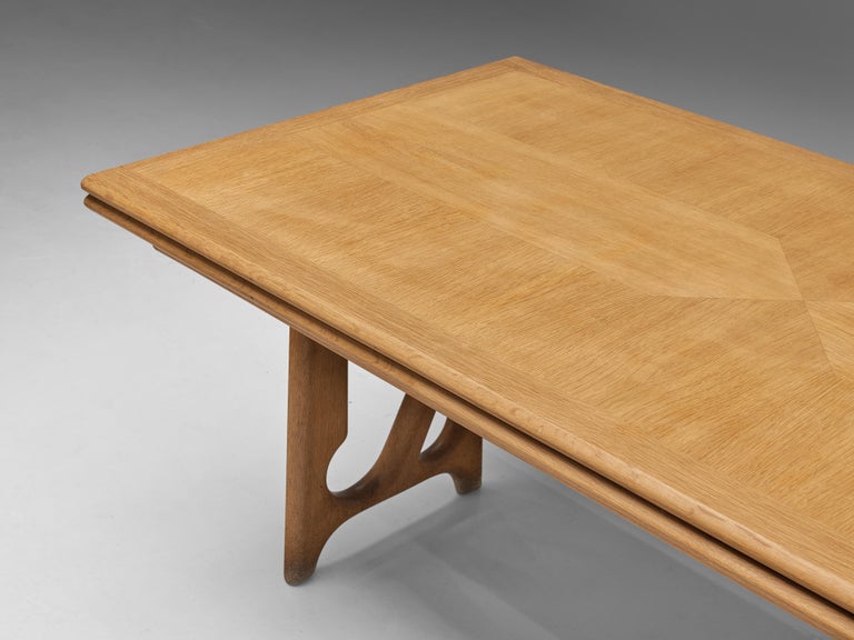 Mid-Century Modern Guillerme & Chambron Extendable Dining Table in Oak For Sale