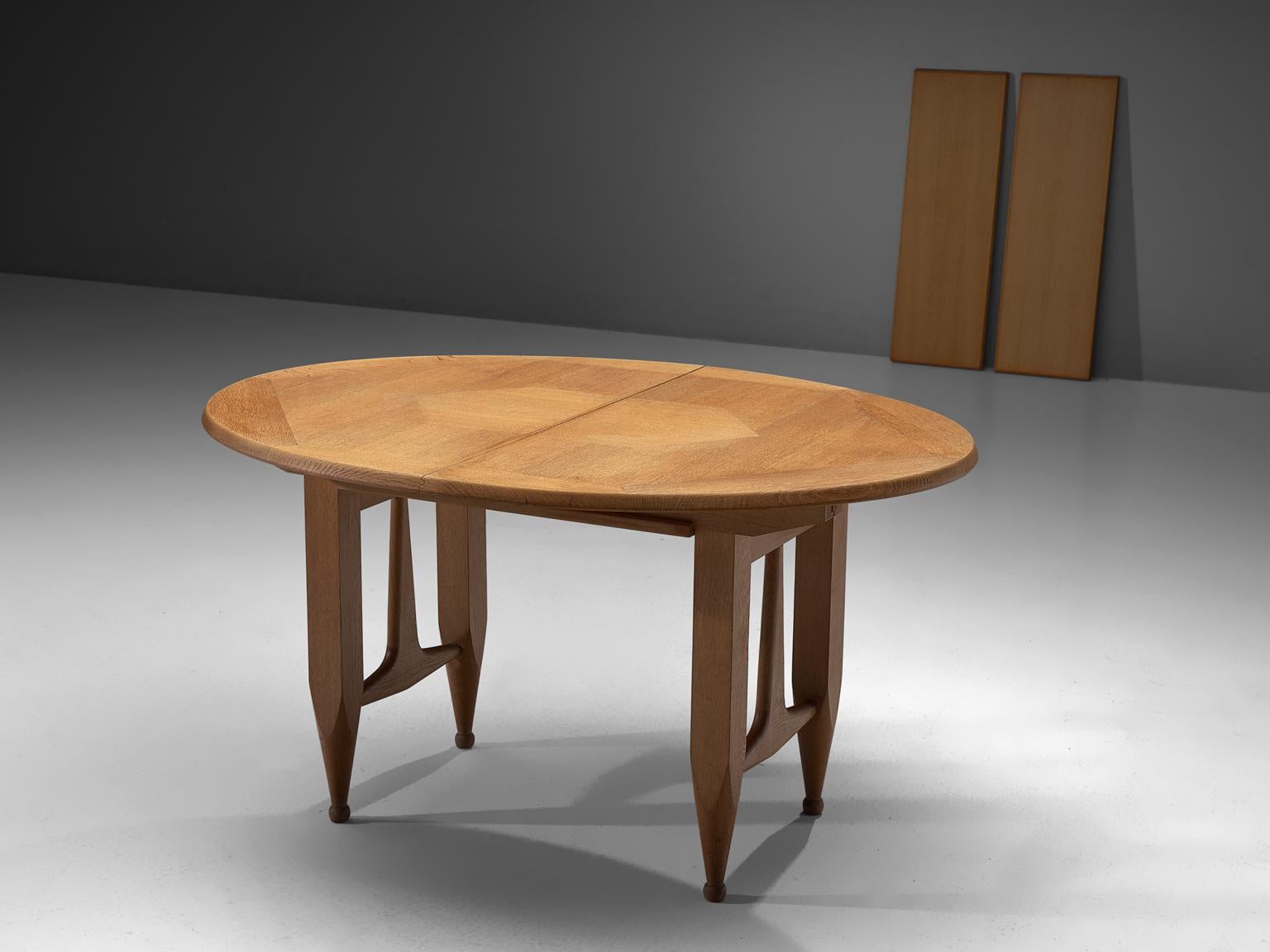 Mid-Century Modern Guillerme et Chambron Extendable Dining Table in Solid Oak