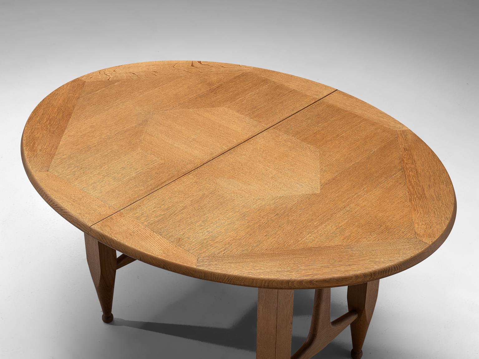 Mid-20th Century Guillerme et Chambron Extendable Dining Table in Solid Oak
