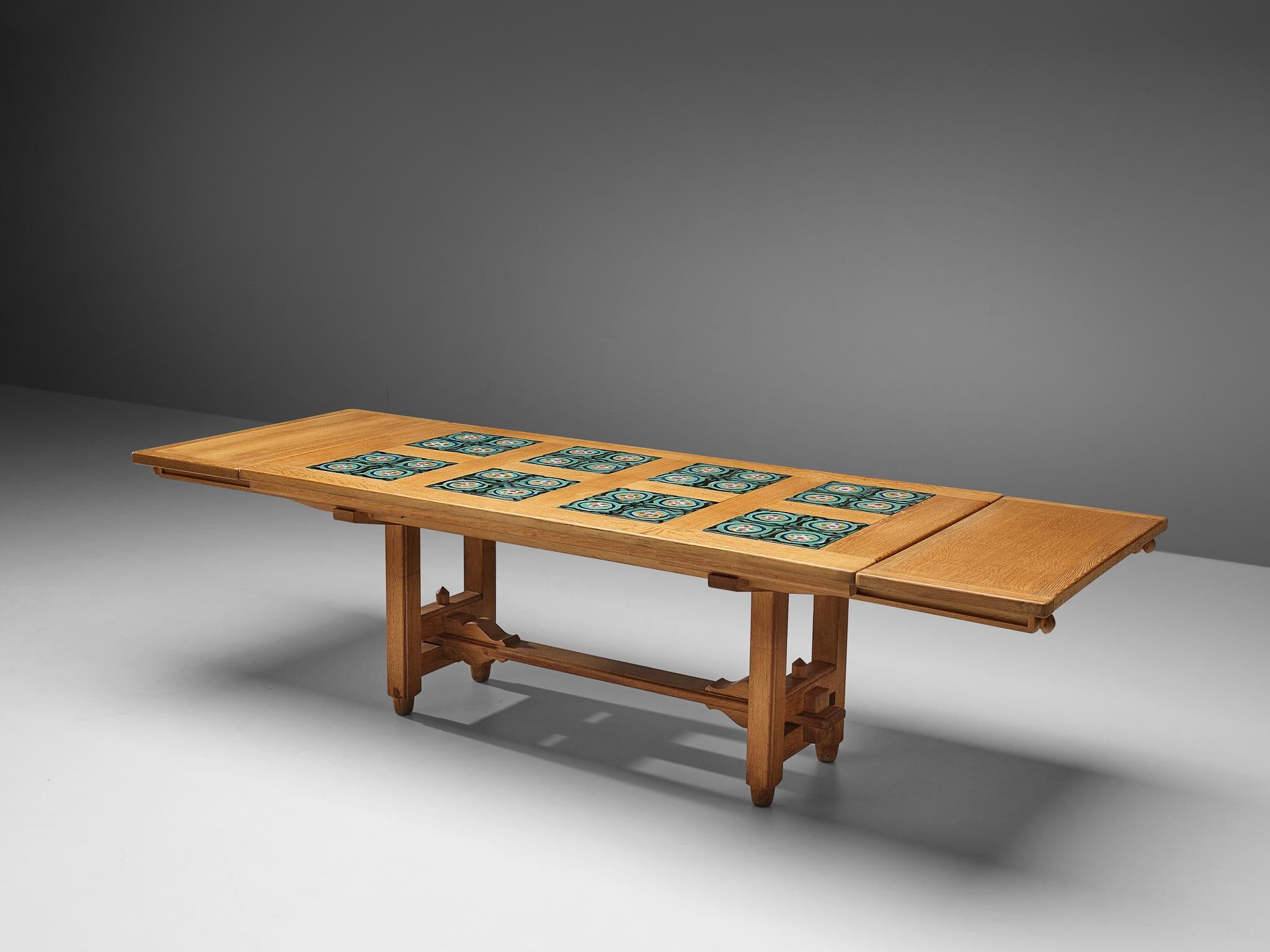 Mid-20th Century Guillerme et Chambron Extendable Dining Table with Ceramics