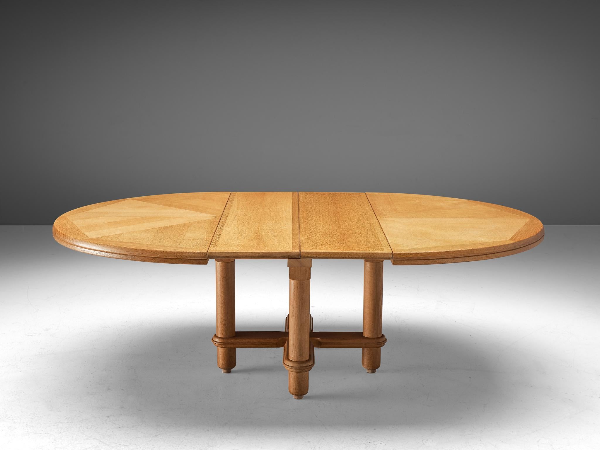 Mid-Century Modern Guillerme et Chambron Extendable Oval Table in Oak
