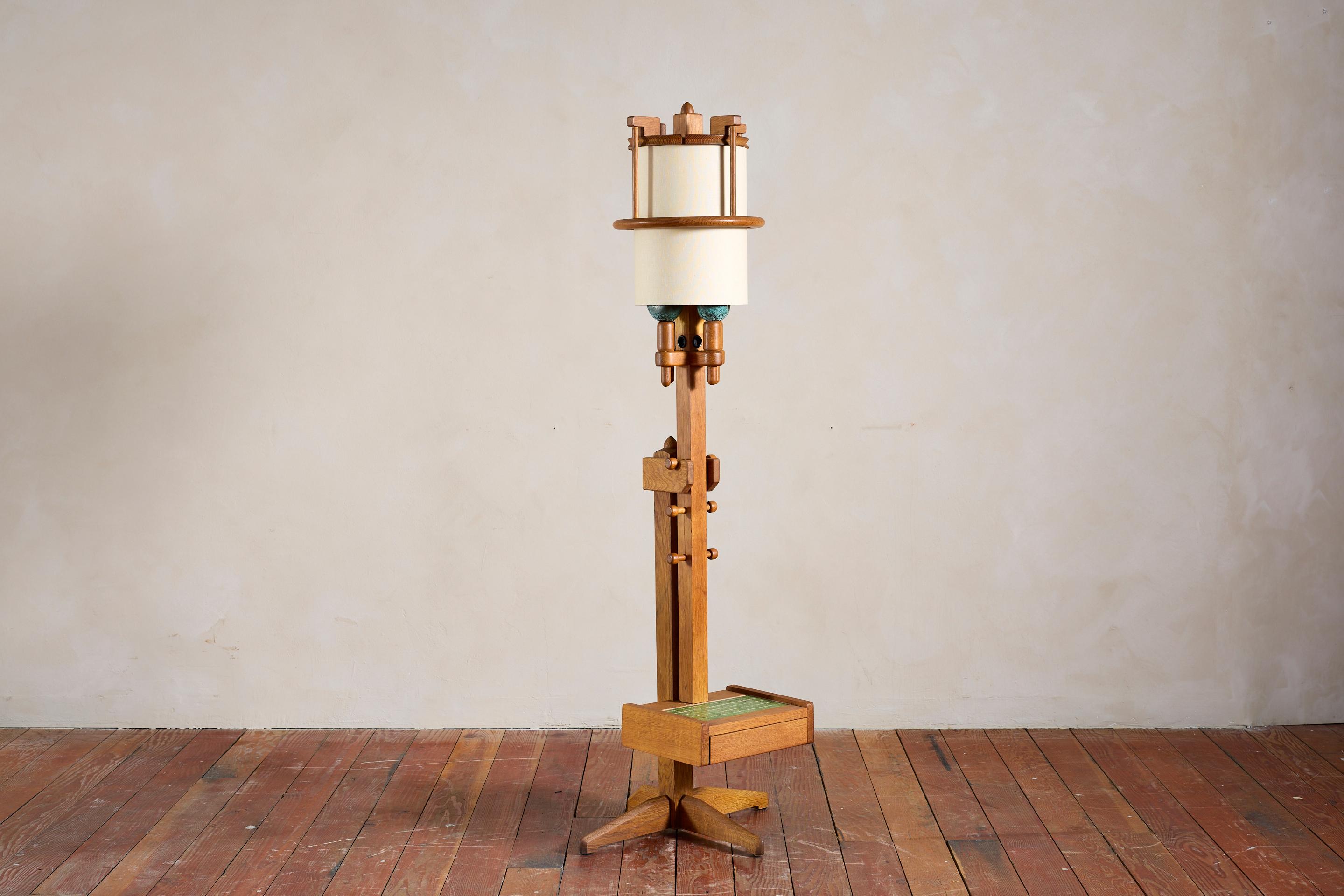 Guillerme et Chambron Floor Lamp with Table w/ drawer For Sale 5