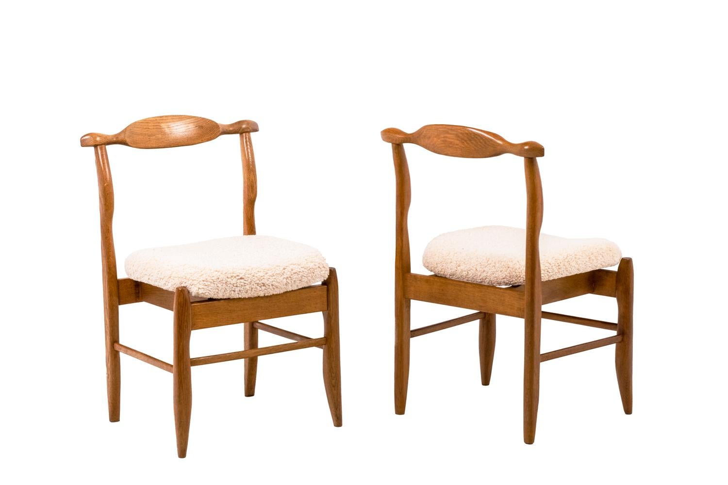 Fabric Guillerme et Chambron for Votre Maison, Set of Five Chairs in Blond Oak, 1960s