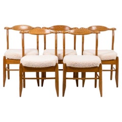 Guillerme et Chambron for Votre Maison, Set of Five Chairs in Blond Oak, 1960s
