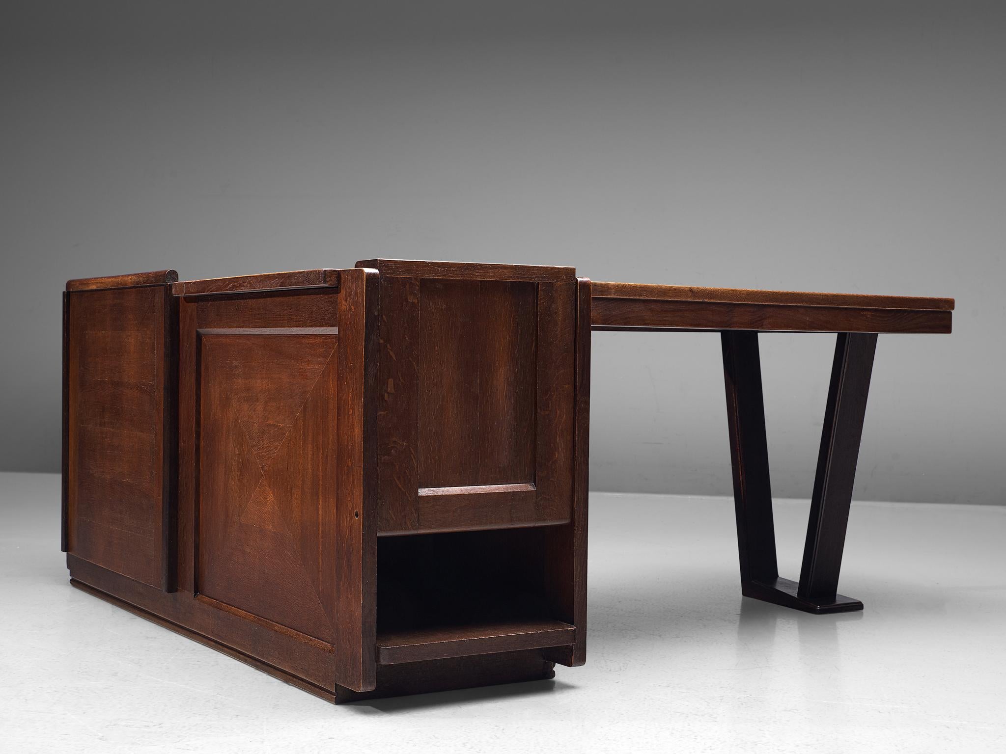 Guillerme et Chambron Free-Standing Corner Desk in Stained Oak 2