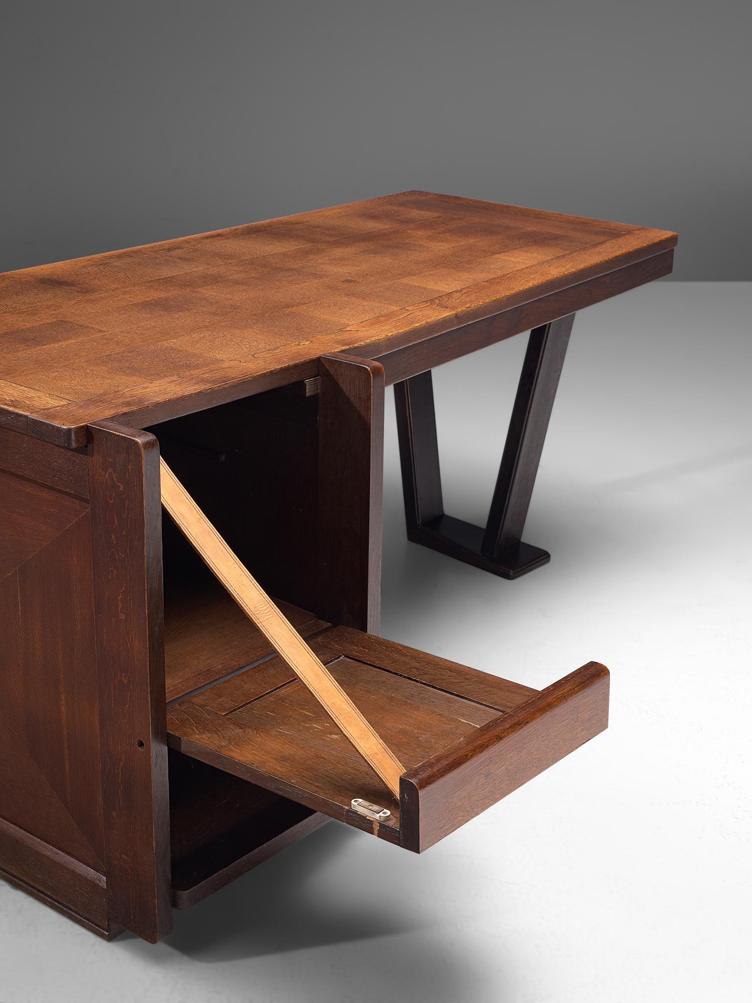 Guillerme et Chambron Free-Standing Corner Desk in Stained Oak 3